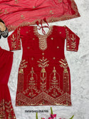 Embroidered Georgette Kurti With Sharara And Dupatta-ISKWSH0105870