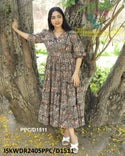 Hand Block Kalamkari Printed Cotton Maxi Dress-ISKWDR2405PPC/D1510-PPC/D1511