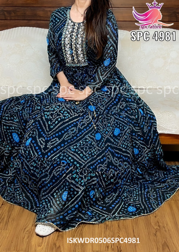 Bandhani Printed Georgette Padded Dress-ISKWDR0506SPC4981