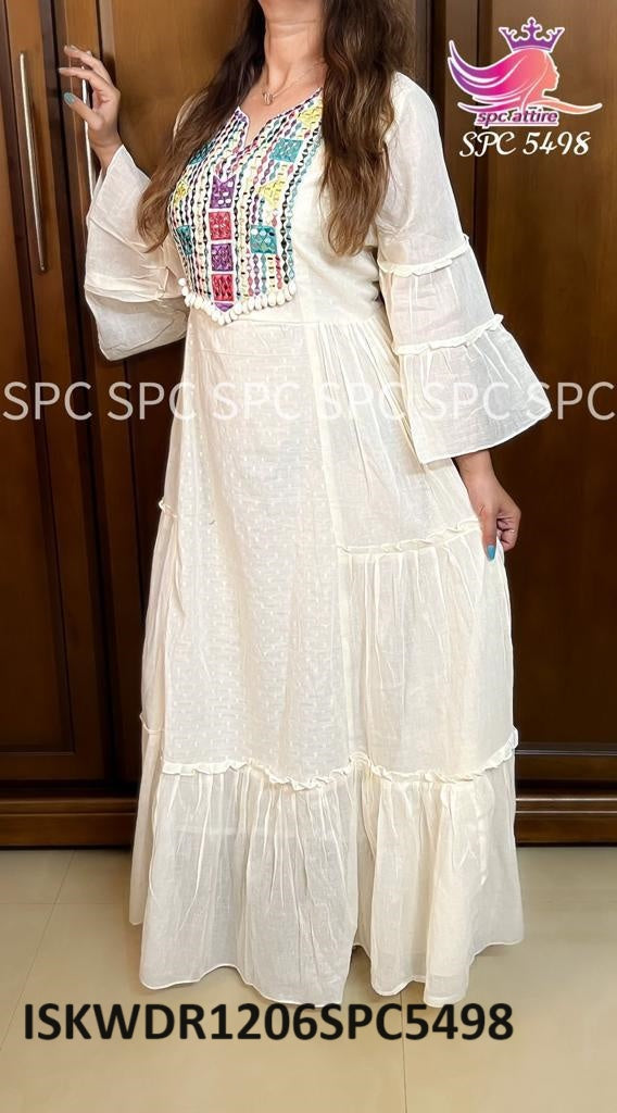 Embroidered Malmal Dobby Cotton Dress-ISKWDR1206SPC5498/SPC5500