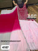 Embroidered Georgette Skirt With Top And Ombre Dupatta-ISKWSKT1306AGC4107