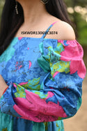 Floral Printed Off Shoulder Cotton Dress-ISKWDR1306VC3074