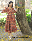 Hand Block Printed Cotton Maxi Dress-ISKWDR2306PPC/D1511-PPC/D1510