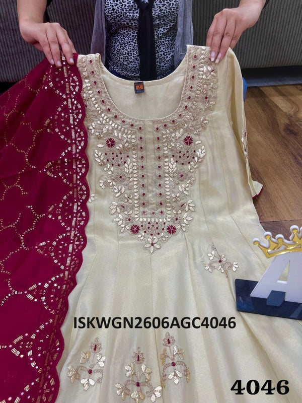 Embroidered Tissue Silk Gown With Dupatta-ISKWGN2606AGC4046