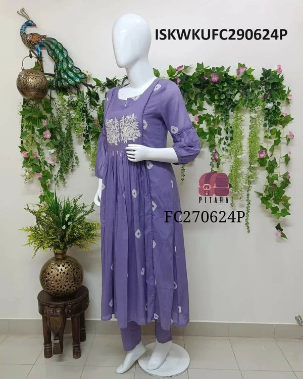 Bandhnai Printed Malmal Cotton Kurti With Pant-ISKWKUFC290624G/FC270624P/FC270624M