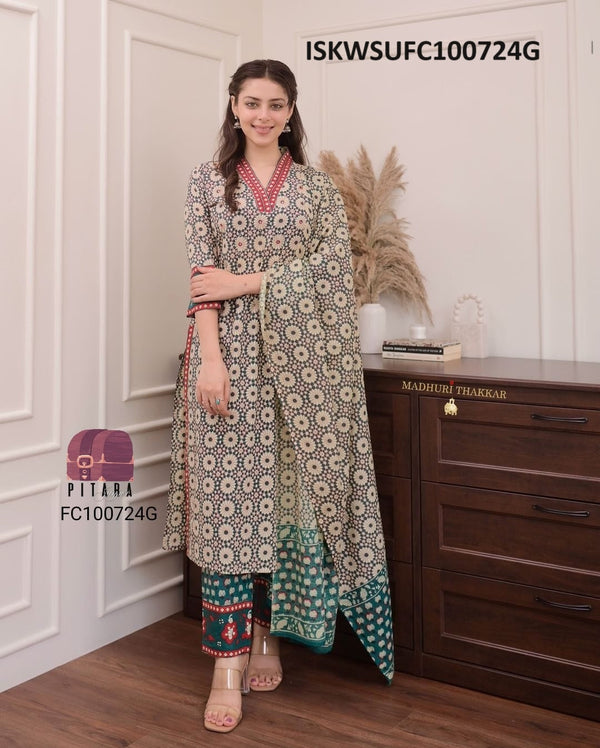 Printed Cotton Kurti With Pant And Dupatta-ISKWSUFC100724G