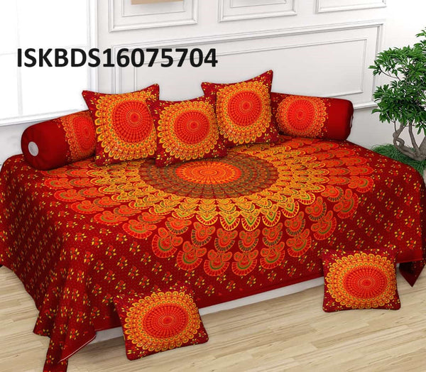 Printed Cotton Bedsheet With Pillow Cover And Cushion Cover-ISKBDS16075704