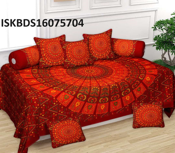 Printed Cotton Bedsheet With Pillow Cover And Cushion Cover-ISKBDS16075704