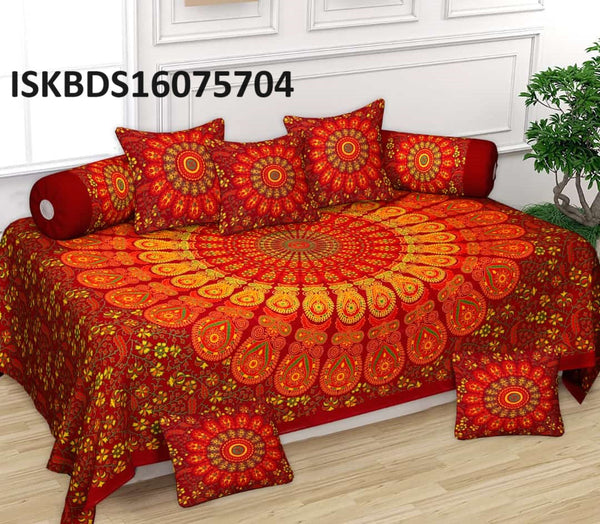 Printed Cotton Bedsheet With Pillow Cover And Cushion Cover-ISKBDS16075704