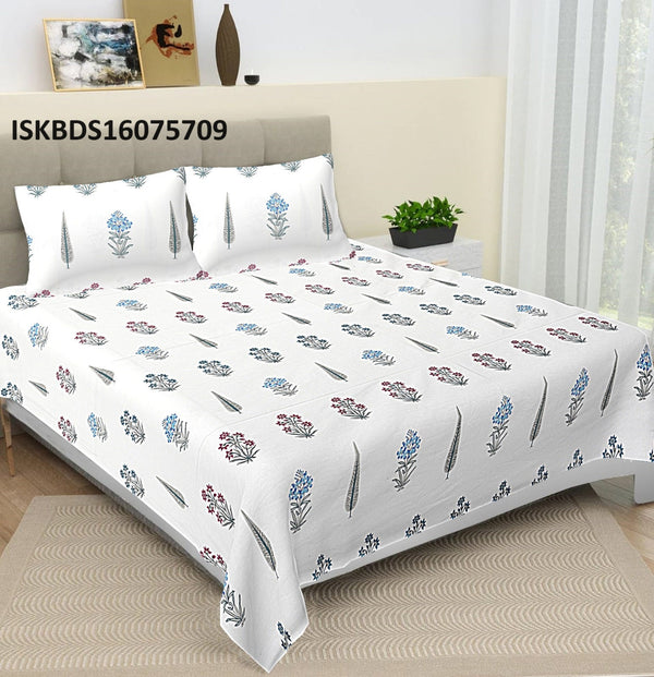 Hand Block Printed Cotton Jumbo Size Bedsheet With Pillow Cover-ISKBDS16075709