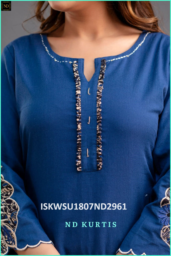 Cotton Kurti With Printed Afghani Pant And Malmal Cotton Dupatta-ISKWSU1807ND2961