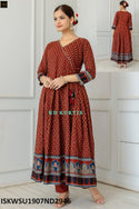 Printed Cotton Anarkali Kurti With Pant And Mughal Printed Malmal Cotton Dupatta-ISKWSU1907ND2946