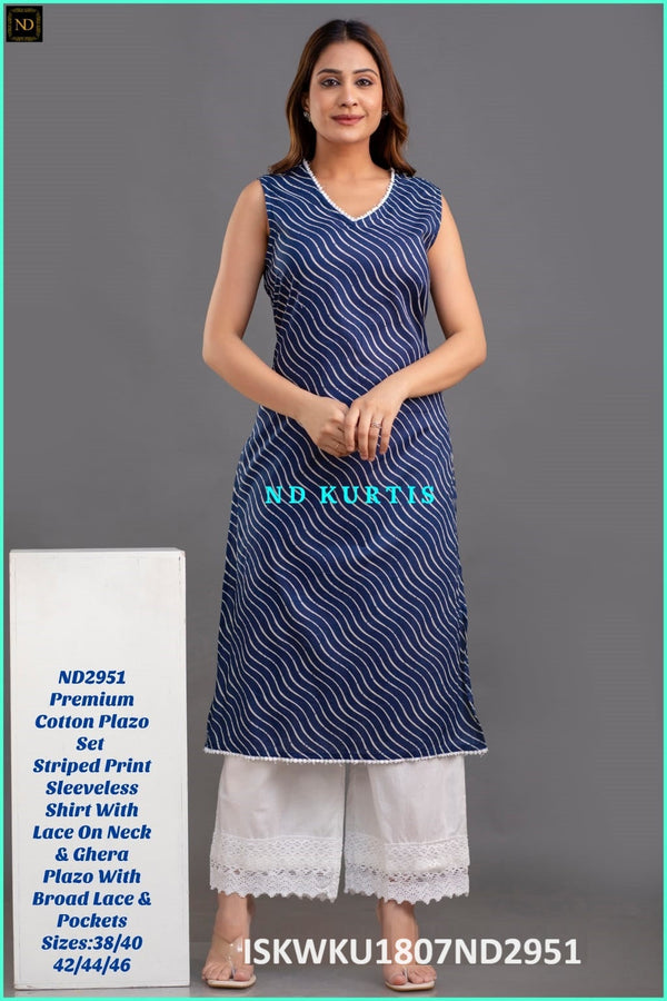 Striped Printed Cotton Kurti With Palazzo-ISKWKU1807ND2951