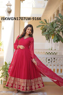 Embroidered Georgette Gown With Dupatta-ISKWGN1707LW-9166