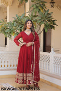 Embroidered Georgette Gown With Dupatta-ISKWGN1707LW-9166