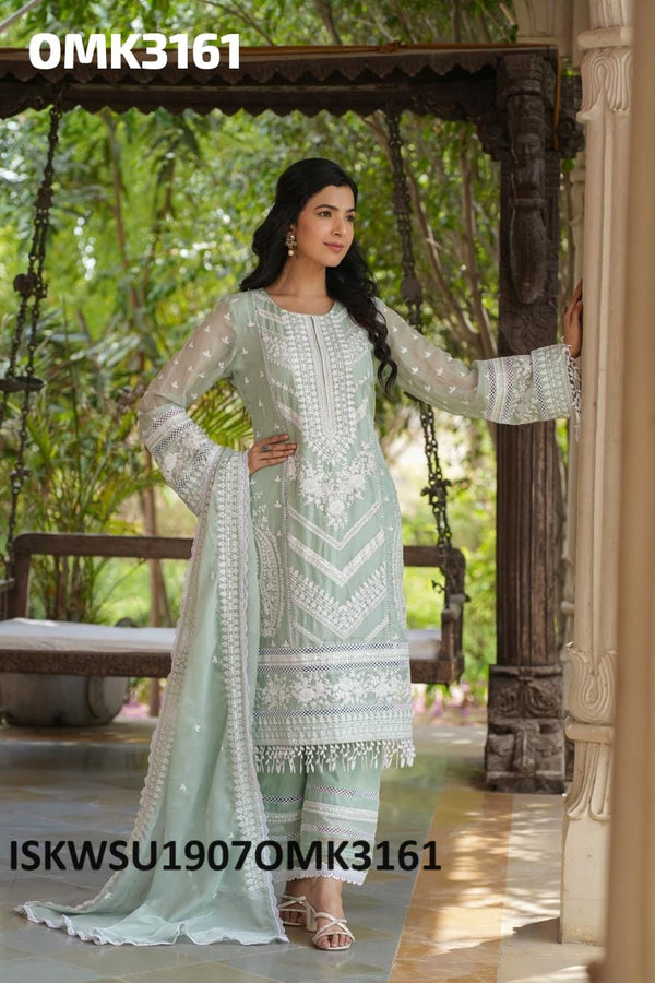 Digital Floral Printed Organza Kurti With Pant And Embroidered Dupatta-ISKWSU1907OMK3161