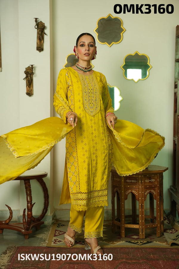 Embroidered Rayon Schiffli Kurti With Pant And Dupatta-ISKWSU1907OMK3160