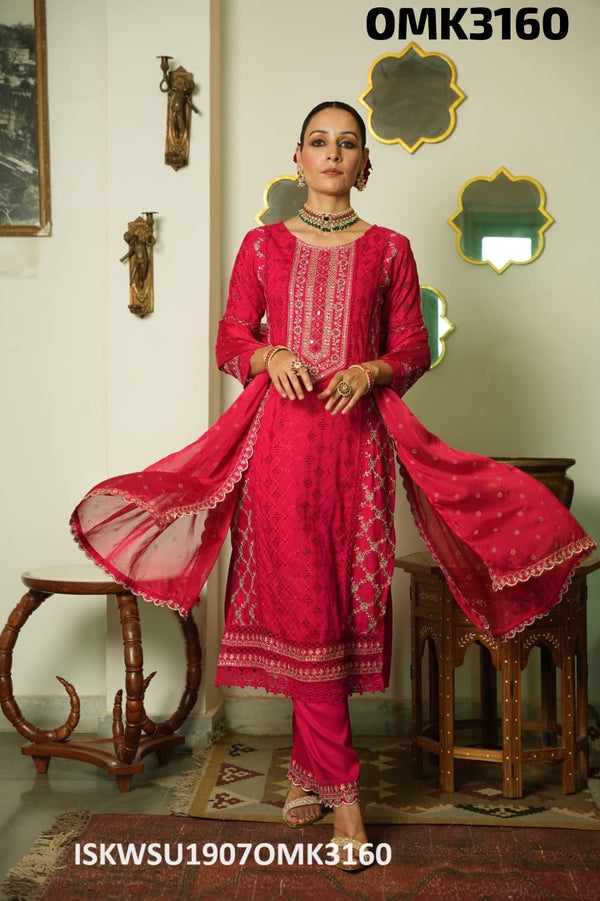 Embroidered Rayon Schiffli Kurti With Pant And Dupatta-ISKWSU1907OMK3160