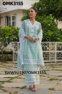 Embroidered Schiffli Net Kurti With Pant And Dupatta-ISKWSU1907OMK3155