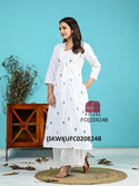 Embroidered Cotton Kurti With Schiffli Palazzo-ISKWKUFC020824B