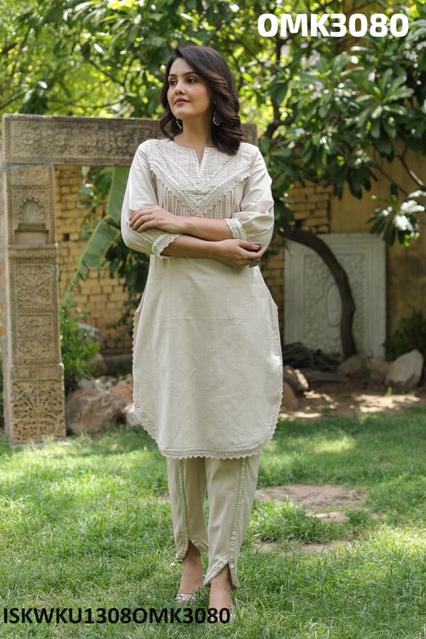 Embroidered Cotton Kurti With Dhoti Pant-ISKWKU1308OMK3080