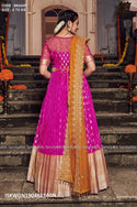 Embroidered Banarasi Silk Gown With Organza Dupatta-ISKWGN1904BK660N