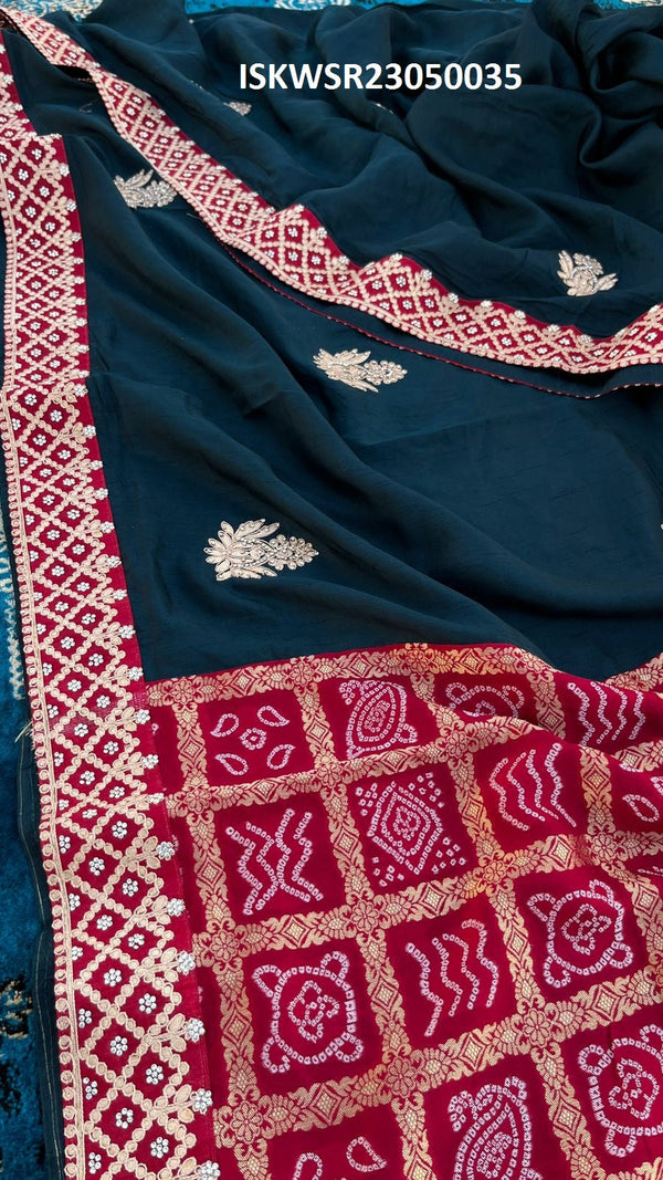 Embroidered Munga Silk Saree With Blouse-ISKWSR23050035