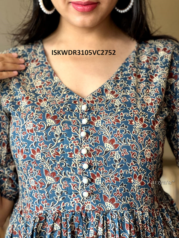 Ajrakh Printed Cotton Dress-ISKWDR3105VC2752