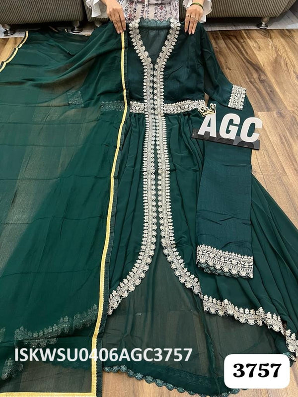 Embroidered Georgette Front Slit Kurti With Pant And Dupatta-ISKWSU0406AGC3757