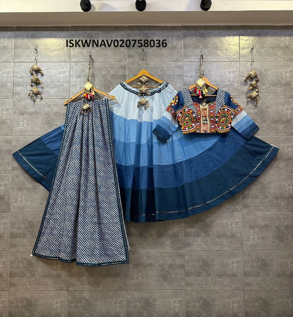 Ombre Cotton Lehenga With Padded Blouse And Lehariya Printed Cotton Dupatta-ISKWNAV020758036