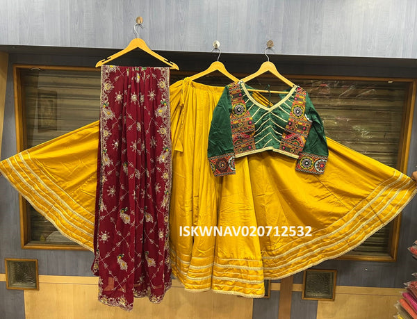 Cotton Silk Lehenga With Gamthi Blouse And Dupatta-ISKWNAV020712532