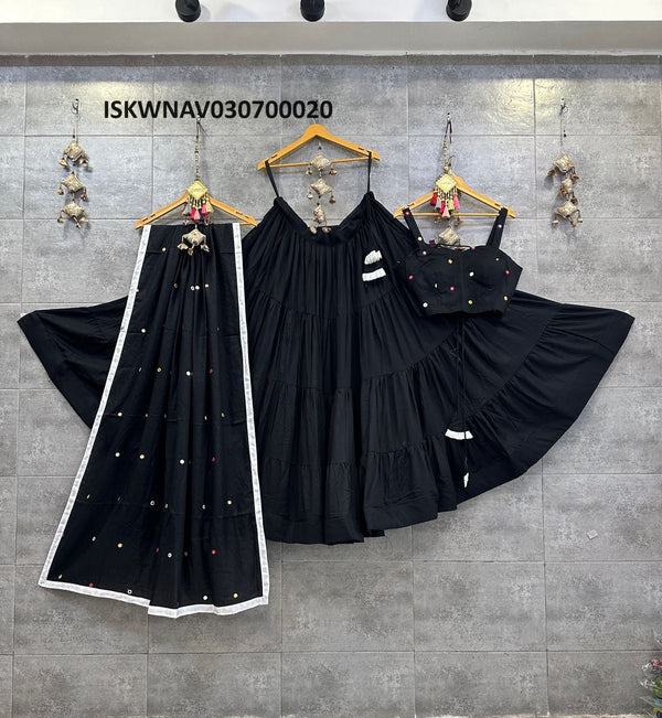 Rayon Cotton Lehenga With Shoulder Strap Blouse And Cotton Dupatta -ISKWNAV030700020