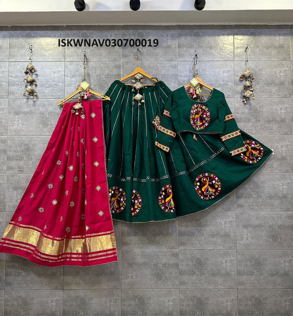 Sequined Cotton Lehenga With Blouse And Gaji Silk Dupatta-ISKWNAV030700019