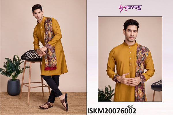 Men's Silk Kurta With Printed Dupatta-ISKM20076001/6002/6003/6004