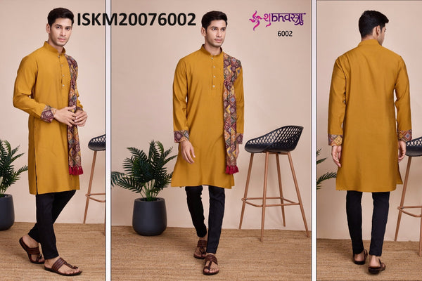 Men's Silk Kurta With Printed Dupatta-ISKM20076001/6002/6003/6004