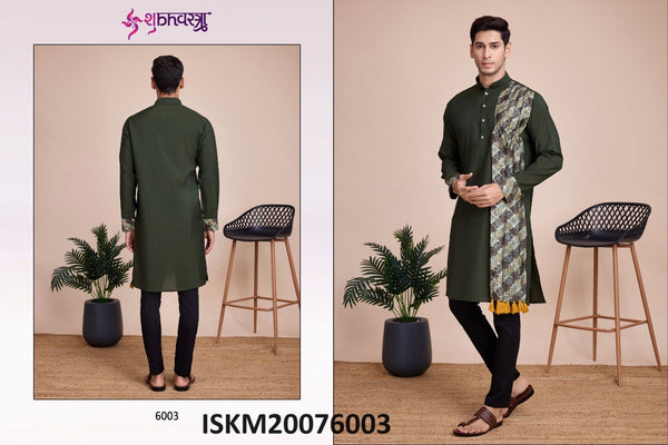 Men's Silk Kurta With Printed Dupatta-ISKM20076001/6002/6003/6004