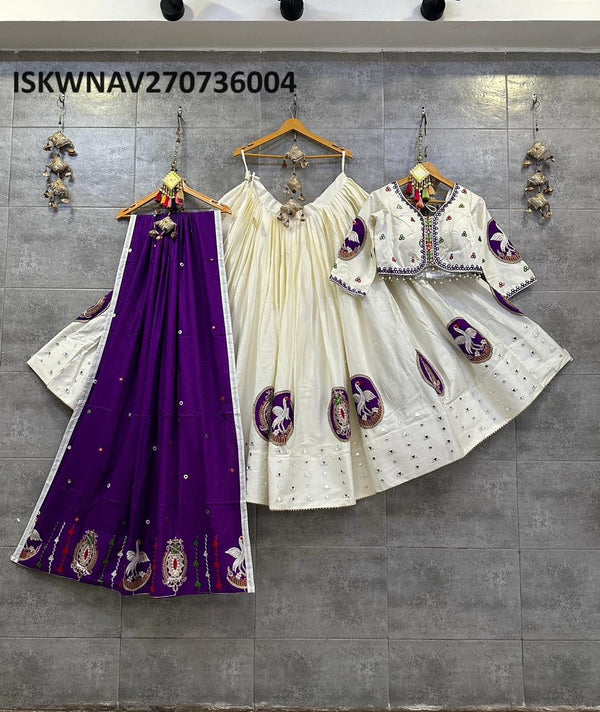 Embroidered Cotton Silk Lehenga With Blouse And Cotton Dupatta-ISKWNAV270736004