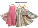 Floral Printed Khadi Cotton Lehenga With Shoulder Stripe Blouse And Dupatta-ISKWNAV270736007