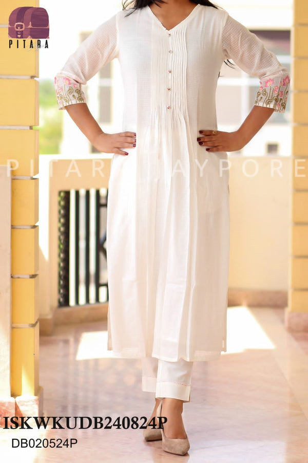 Embroidered Cotton Kurti With Pant-ISKWKUDB240824P/DB240824Y