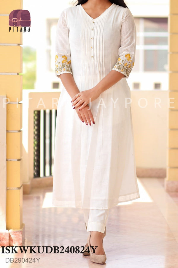 Embroidered Cotton Kurti With Pant-ISKWKUDB240824P/DB240824Y