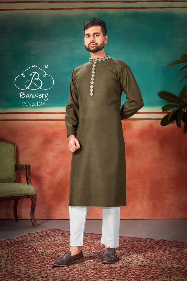 Cotton Slub Embroidered Kurta