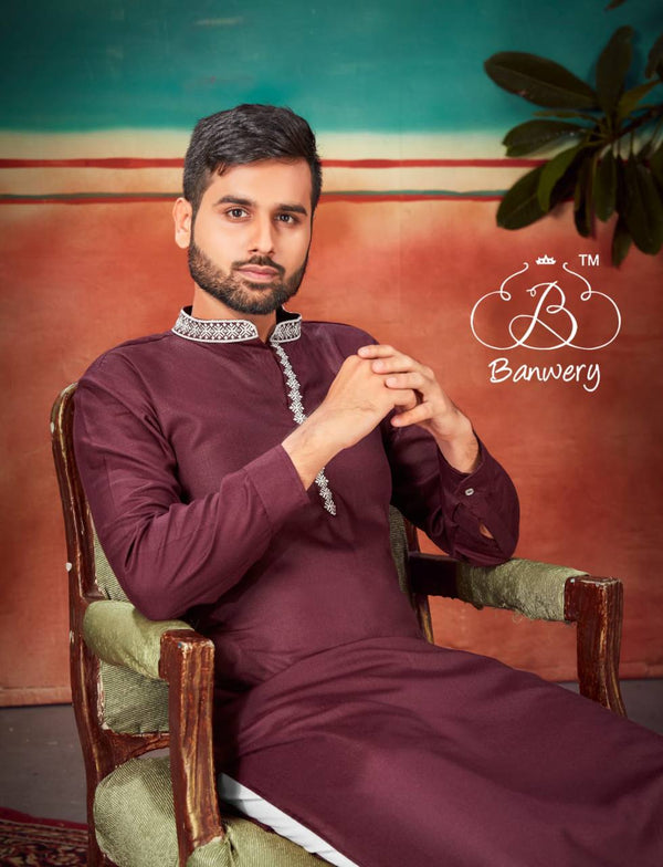 Cotton Slub Embroidered Kurta