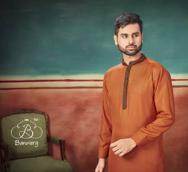 Cotton Slub Embroidered Kurta