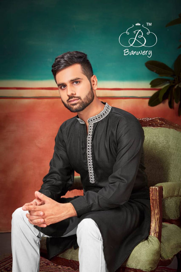 Cotton Slub Embroidered Kurta