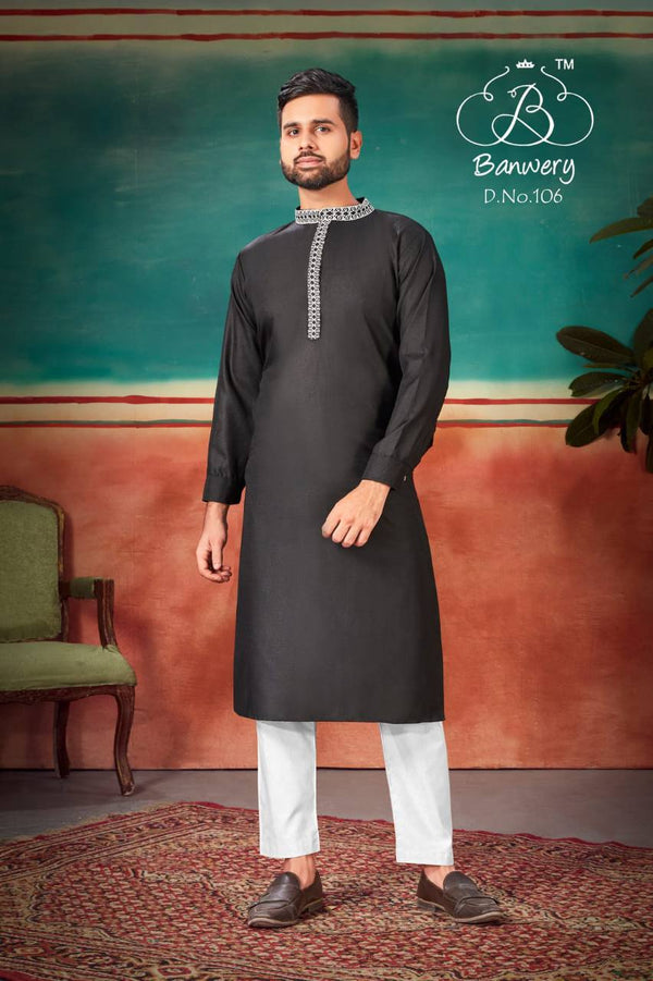 Cotton Slub Embroidered Kurta