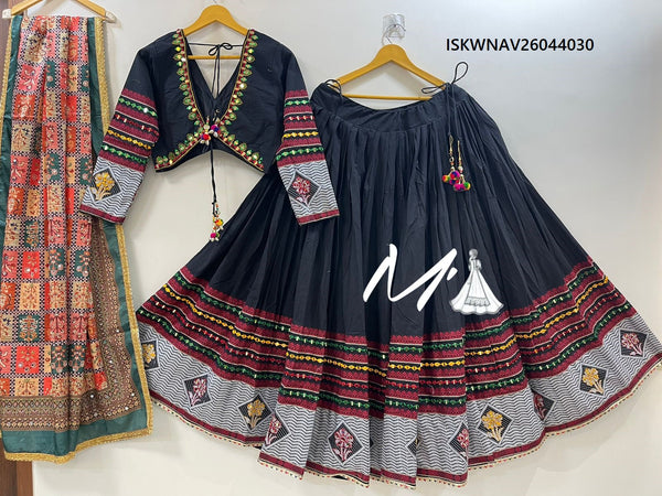 Cotton Lehenga With Jacquard Stripe Blouse And Chinon Dupatta-ISKWNAV26044030