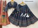 Cotton Lehenga With Jacquard Stripe Blouse And Chinon Dupatta-ISKWNAV26044030