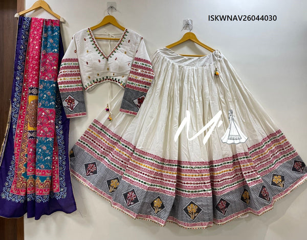 Cotton Lehenga With Jacquard Stripe Blouse And Chinon Dupatta-ISKWNAV26044030