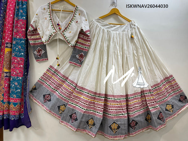 Cotton Lehenga With Jacquard Stripe Blouse And Chinon Dupatta-ISKWNAV26044030