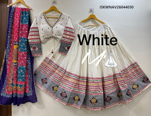 Cotton Lehenga With Jacquard Stripe Blouse And Chinon Dupatta-ISKWNAV26044030